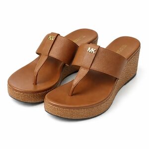 Michael Kors Tan Wedge Thong Sandals with Gold MK Accent
